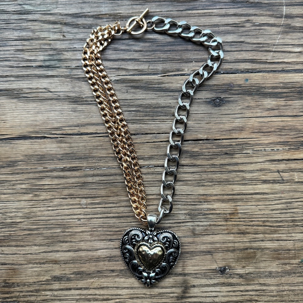 Chunky Heart Necklace Gold & Silver Chain
